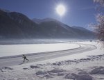 Winter landscape, mountains, cross-country skiing, sunny